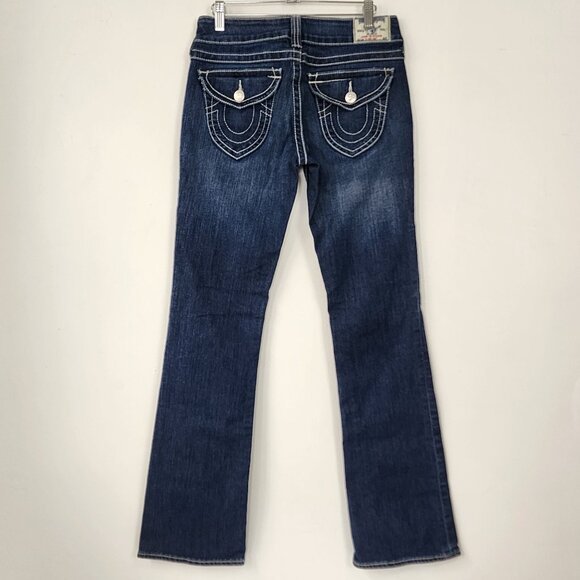 True Religion Hi-Rise Boot Dark Wash Denim Stretch USA Sz 29 Horseshoe Y2K 00s - Picture 1 of 16